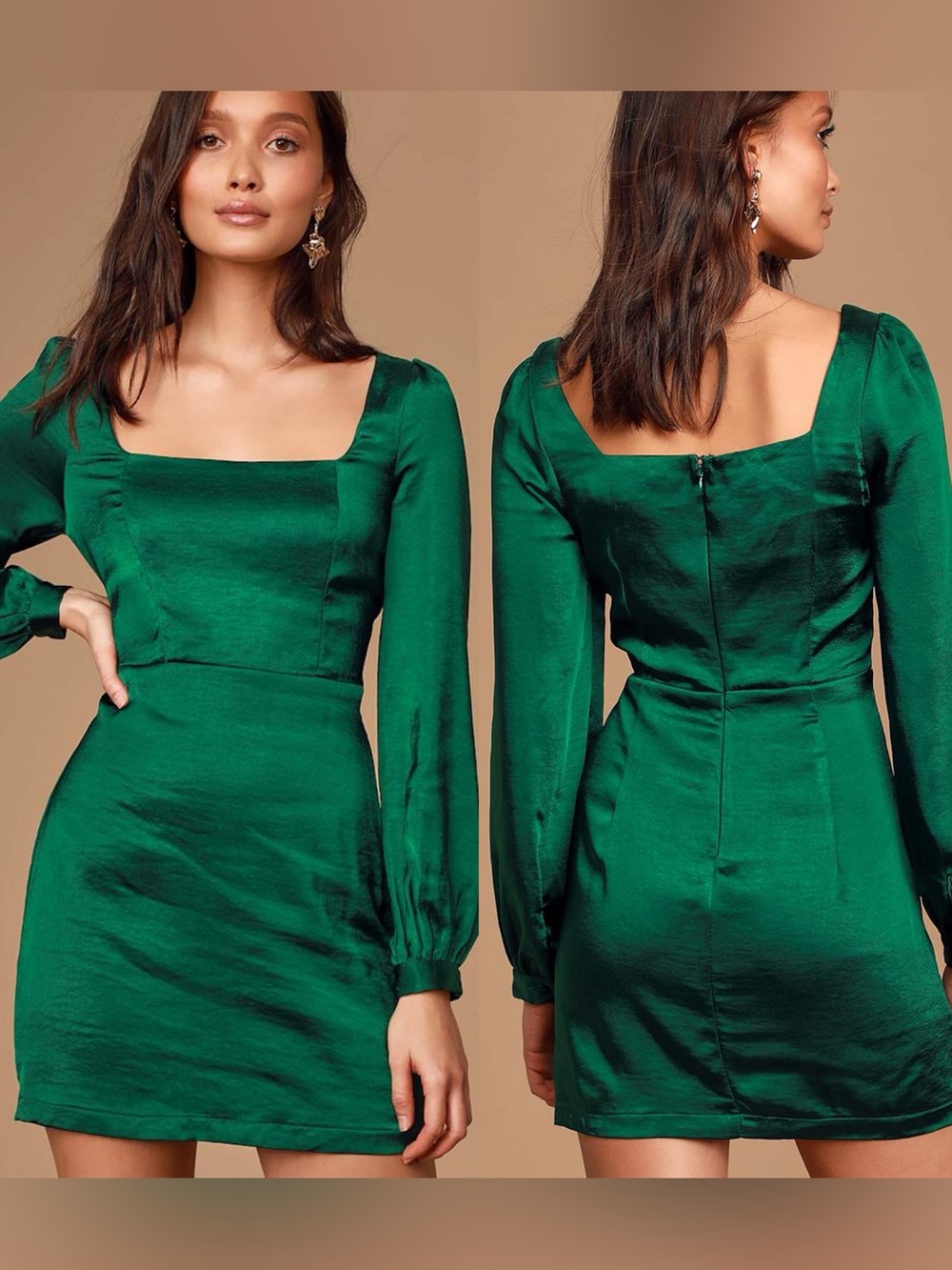 Lulus | Got The Love Emerald Green Satin Square-Neck Mini Dress